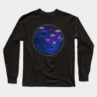 the great wave at night-engravings style Long Sleeve T-Shirt